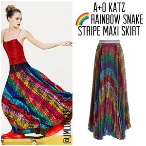 Alice + Olivia Katz Rainbow Snake Stripe Maxi Skirt